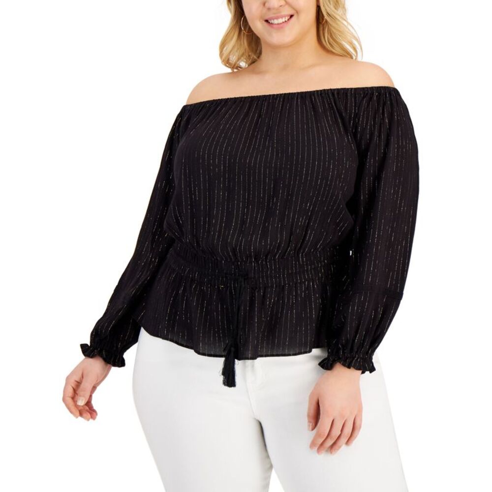 INC International Concepts Plus Size Off The Shoulder Gauze Top
